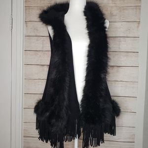 Faith + linen black faux fur fringe hooded vest